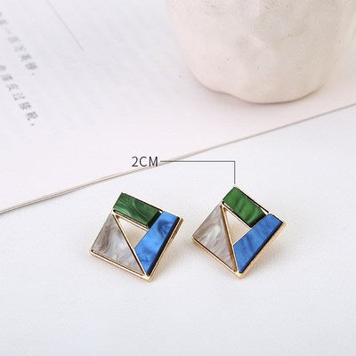 AOMU Korean Summer Blue Geometric Acrylic Irregular Hollow Circle Square Drop Earrings for Women Metal Bump Party Beach Jewelry