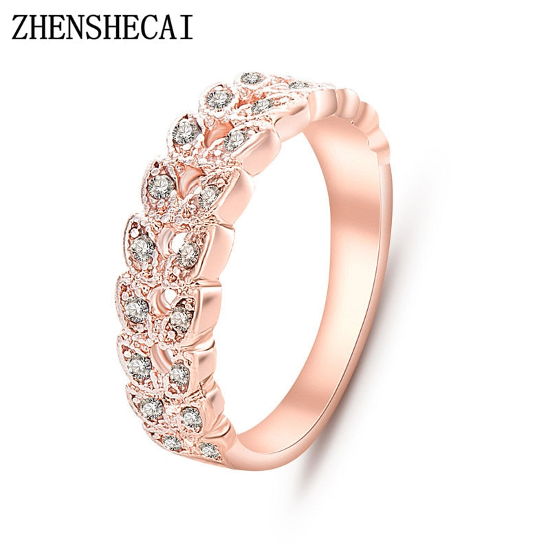 Top Quality Gold Concise Classical CZ Crystal Wedding Ring Rose Gold Color Austrian Crystals Wholesale  nj92