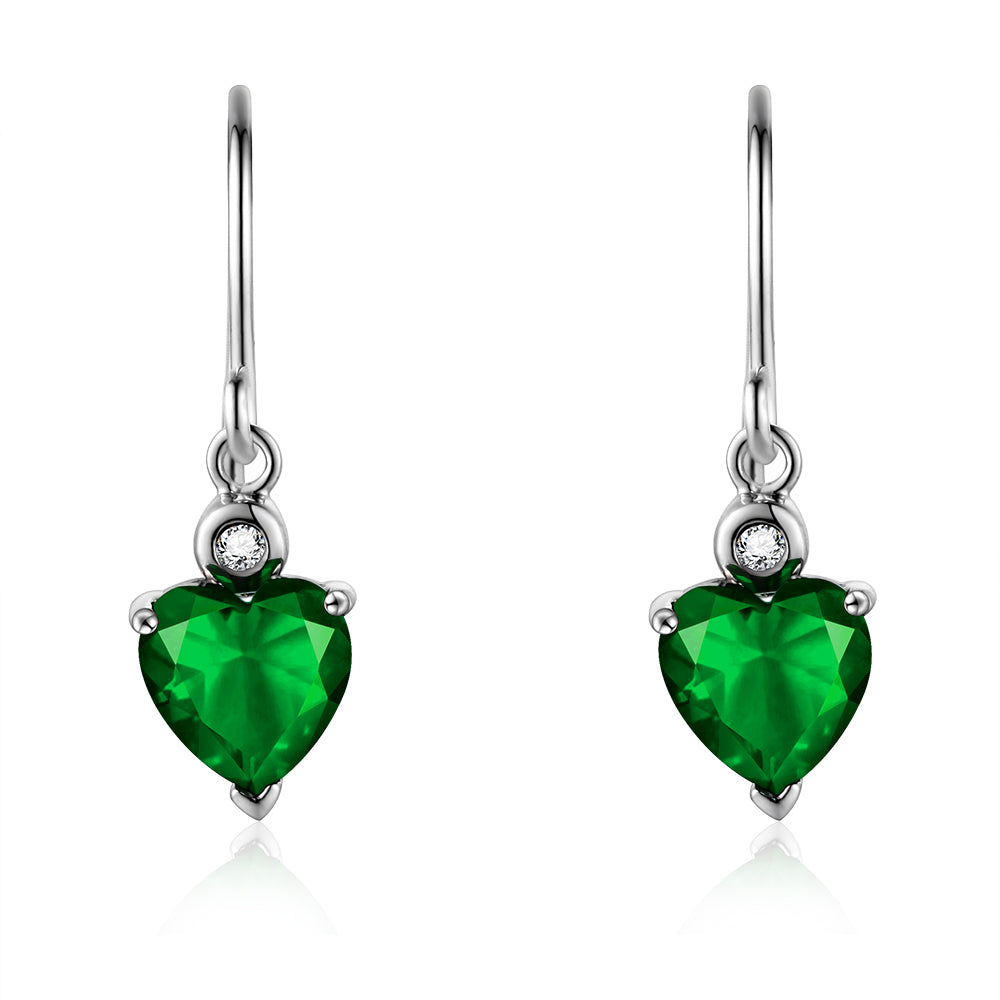 Double-R 925 Sterling Silver Emerald Earrings with Gemstone Diamond Drop heart Earrings Blue Topaz Red Ruby for Elegant Women