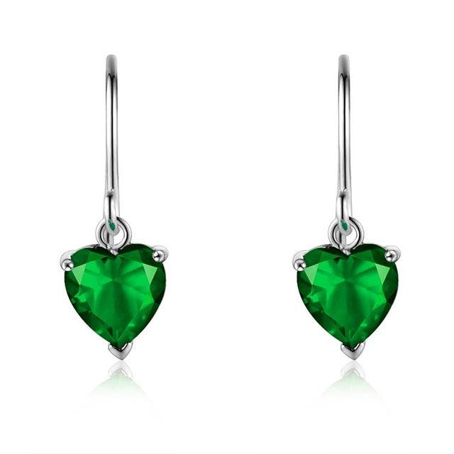 Double-R 925 Sterling Silver Emerald Earrings with Gemstone Diamond Drop heart Earrings Blue Topaz Red Ruby for Elegant Women