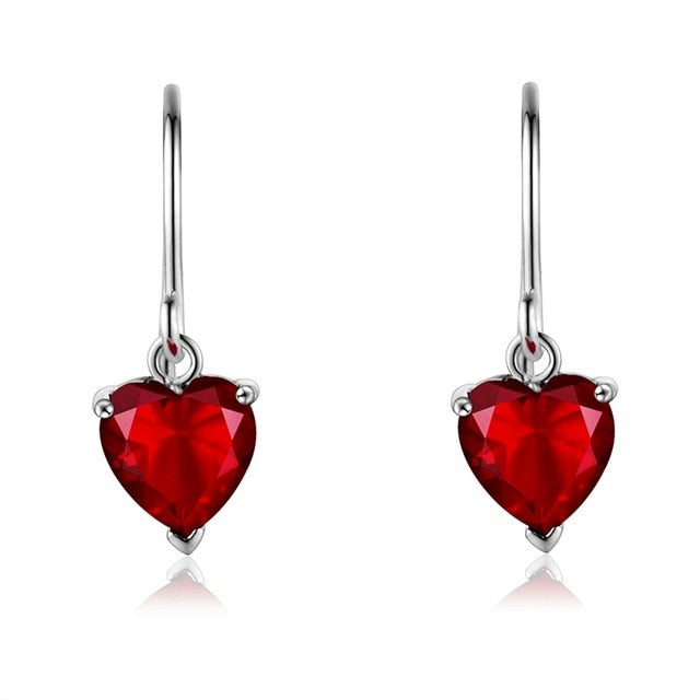 Double-R 925 Sterling Silver Emerald Earrings with Gemstone Diamond Drop heart Earrings Blue Topaz Red Ruby for Elegant Women