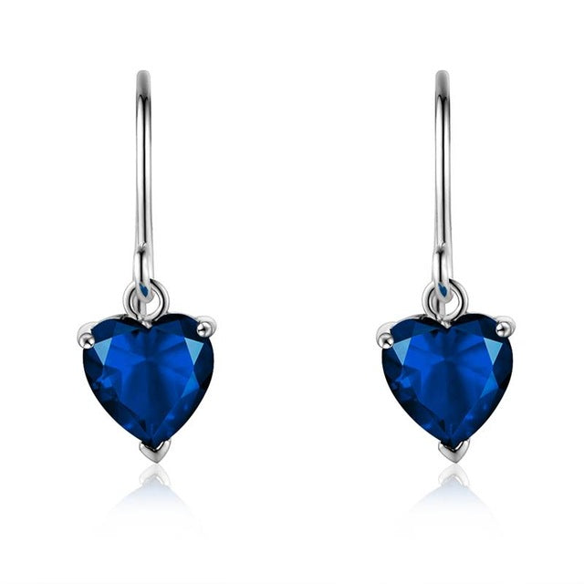 Double-R 925 Sterling Silver Emerald Earrings with Gemstone Diamond Drop heart Earrings Blue Topaz Red Ruby for Elegant Women