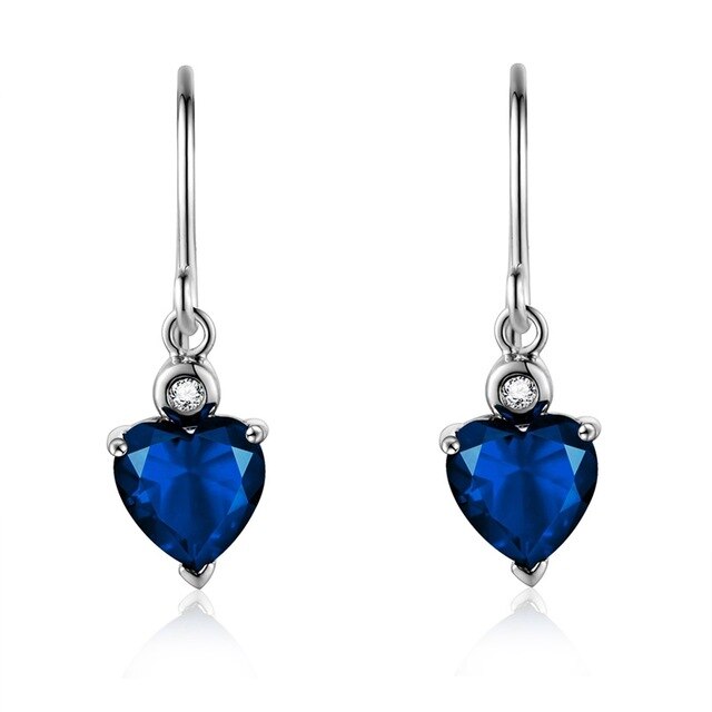 Double-R 925 Sterling Silver Emerald Earrings with Gemstone Diamond Drop heart Earrings Blue Topaz Red Ruby for Elegant Women