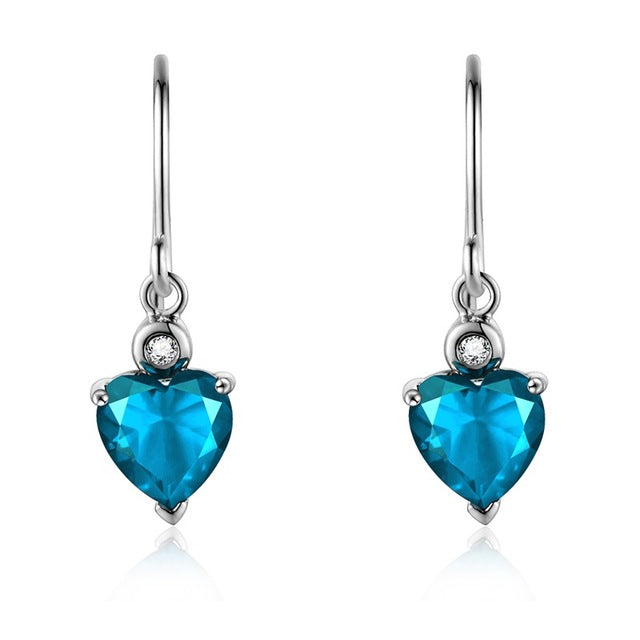 Double-R 925 Sterling Silver Emerald Earrings with Gemstone Diamond Drop heart Earrings Blue Topaz Red Ruby for Elegant Women