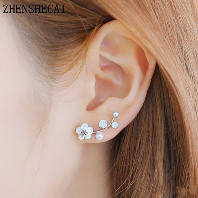 Crystal Flower drop Earrings For Women fashion Jewelry Double Sided Gold Silver earrings gift for party best friend A55