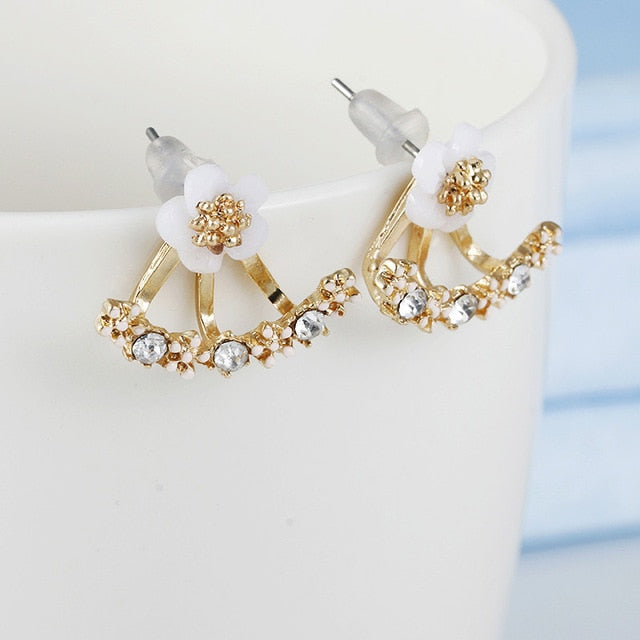 Crystal Flower drop Earrings For Women fashion Jewelry Double Sided Gold Silver earrings gift for party best friend A55