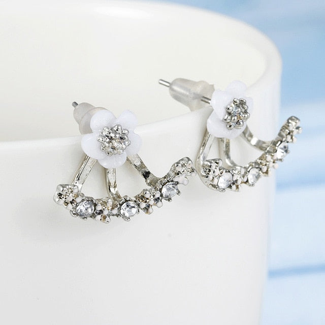 Crystal Flower drop Earrings For Women fashion Jewelry Double Sided Gold Silver earrings gift for party best friend A55