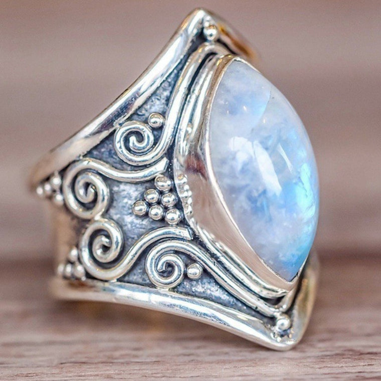 Vintage Silver Big Stone Ring for Women Fashion Bohemian Boho Jewelry 2018 New Hot