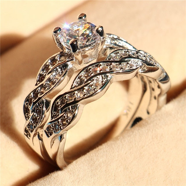 Luxury Shiny AAA Zircon Ring Set for Women Fashion Winding Engagement Wedding Rings Set Jewelry Gift Aneis Feminino US Size 5-12