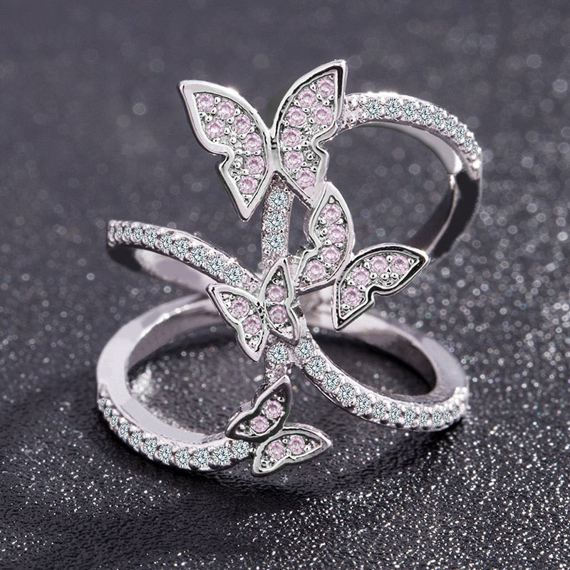 Butterfly Crystal Zircon Wings Ring for Women Love Jewelry Girls Trendy Wedding Bands Fashion Party Rings Jewelry US Size 6-10