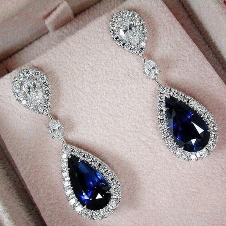 (Free Shipping) Blue Crystal Pendant Earrings Women's Jewelry 2018 New Popular Ear Stud Accessories