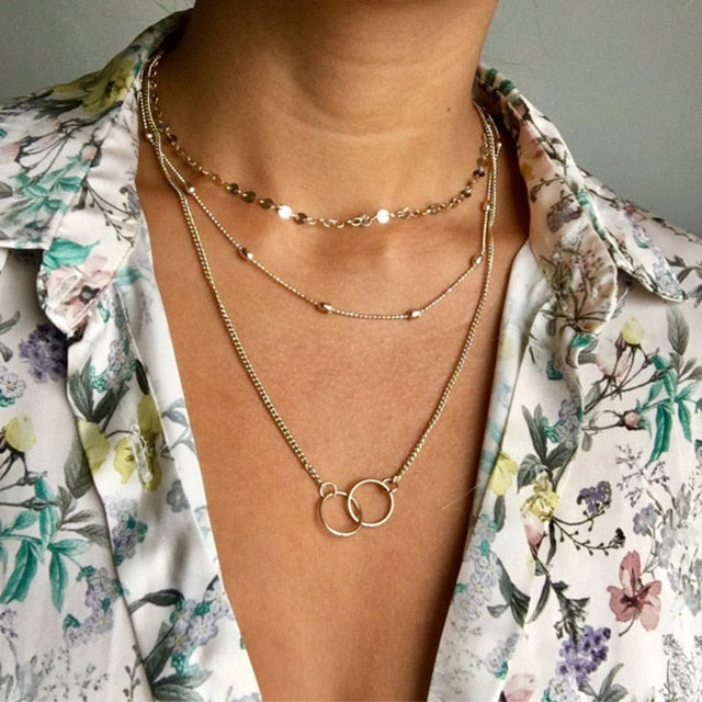 Bls-miracle Bohemian Multi layer Pendant Necklaces For Women Fashion Golden Geometric Charm Chains Necklace Jewelry Wholesale