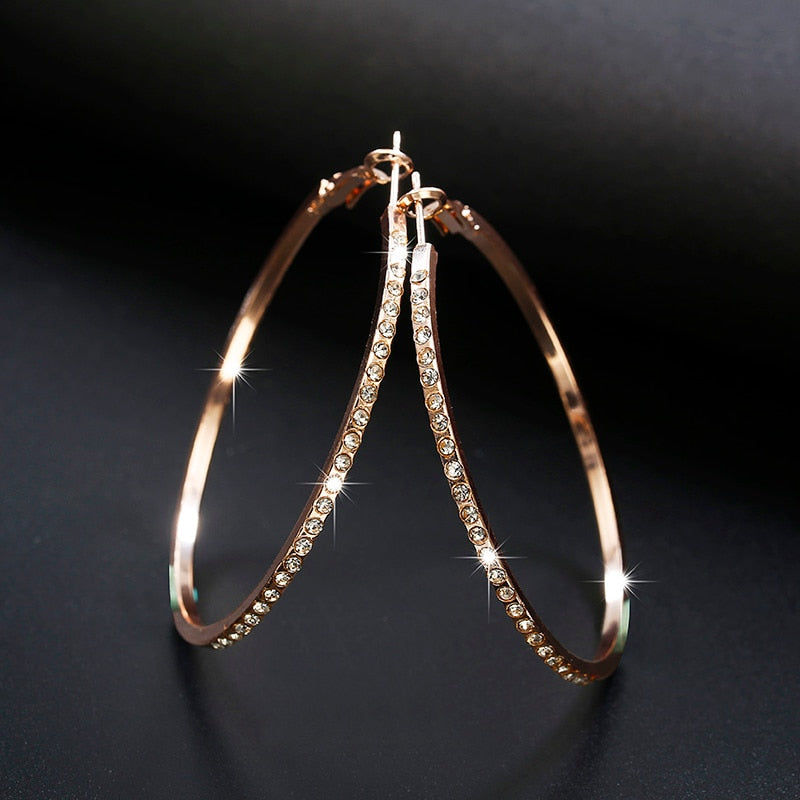 2018 Fashion Hoop Earrings With Rhinestone Circle Earrings Simple Earrings Big Circle Gold Color Loop Earrings For Women