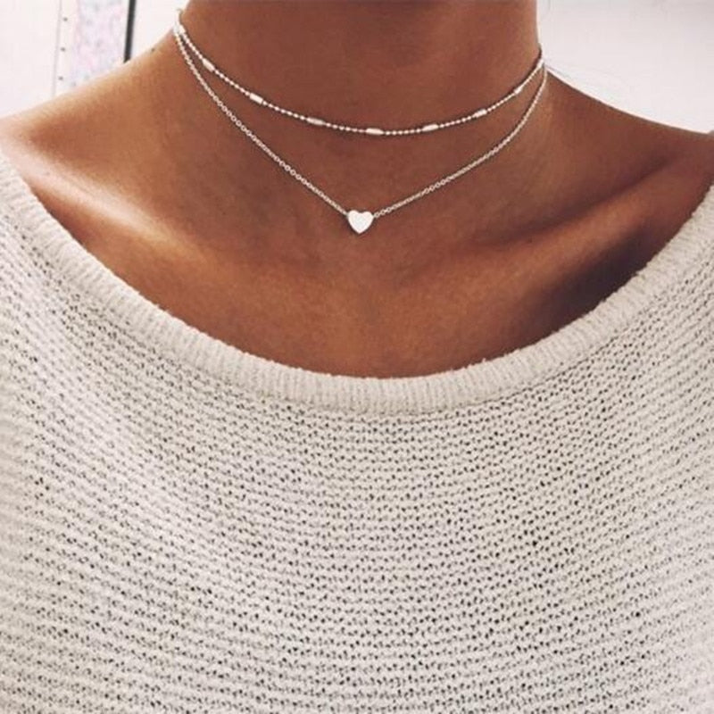 Tiny Heart Choker Necklace for Women gold Silver Chain Smalll Love Necklace Pendant on neck Bohemian Chocker Necklace Jewelry