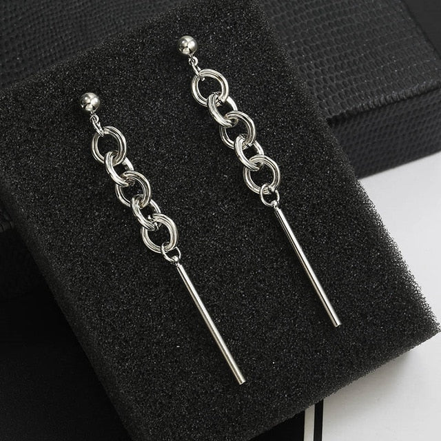 Korean Fashion Long Slope Geometric asymmetry Rhinestone circle earrings new Acrylic earring for women Gift Party Wedding