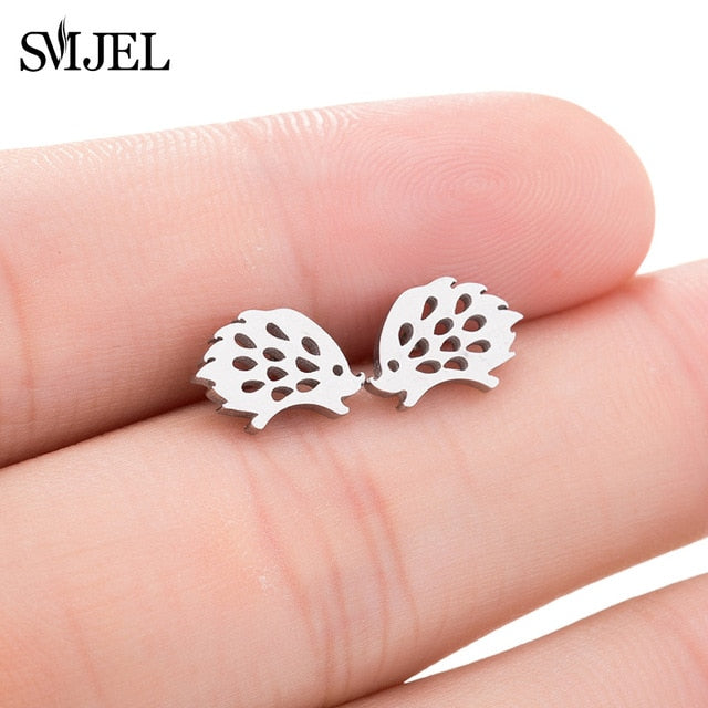 SMJEL Stainless Steel Mickey Stud Earrings for Women Girls Minimalist Fox Cat Hedgehog Earings Jewelry Animal Accessories Gifts