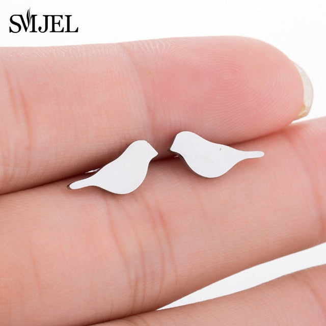 SMJEL Stainless Steel Mickey Stud Earrings for Women Girls Minimalist Fox Cat Hedgehog Earings Jewelry Animal Accessories Gifts