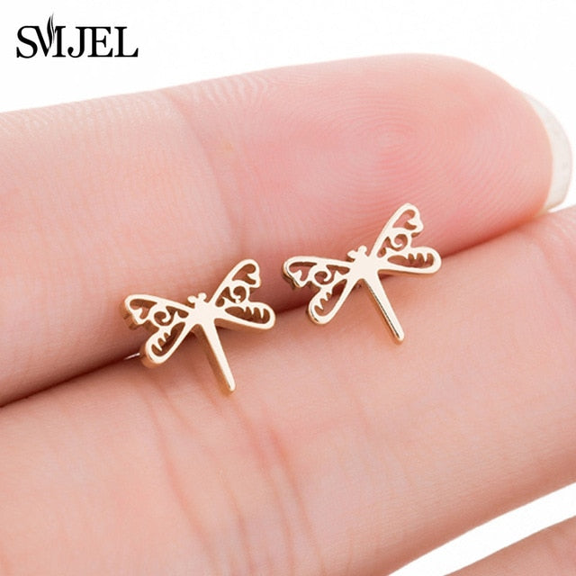 SMJEL Stainless Steel Mickey Stud Earrings for Women Girls Minimalist Fox Cat Hedgehog Earings Jewelry Animal Accessories Gifts