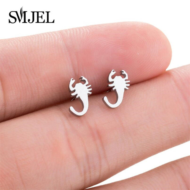 SMJEL Stainless Steel Mickey Stud Earrings for Women Girls Minimalist Fox Cat Hedgehog Earings Jewelry Animal Accessories Gifts