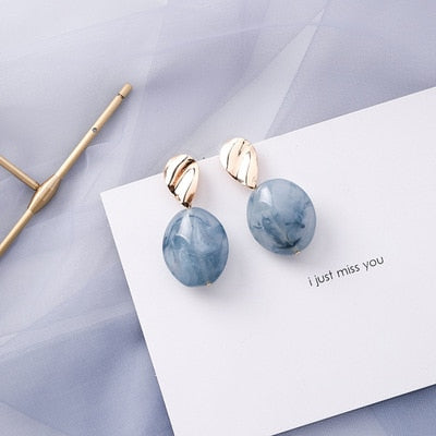 AOMU Korean Summer Blue Geometric Acrylic Irregular Hollow Circle Square Drop Earrings for Women Metal Bump Party Beach Jewelry