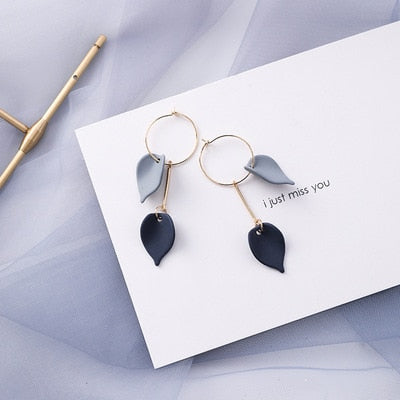 AOMU Korean Summer Blue Geometric Acrylic Irregular Hollow Circle Square Drop Earrings for Women Metal Bump Party Beach Jewelry